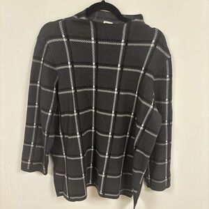 Anne Klein Black Sweater with White Windowpane Plaid